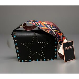 NEW Diophy‎ Women's Vegan Leather Black Handbag w/ Aztec Guitar Strap